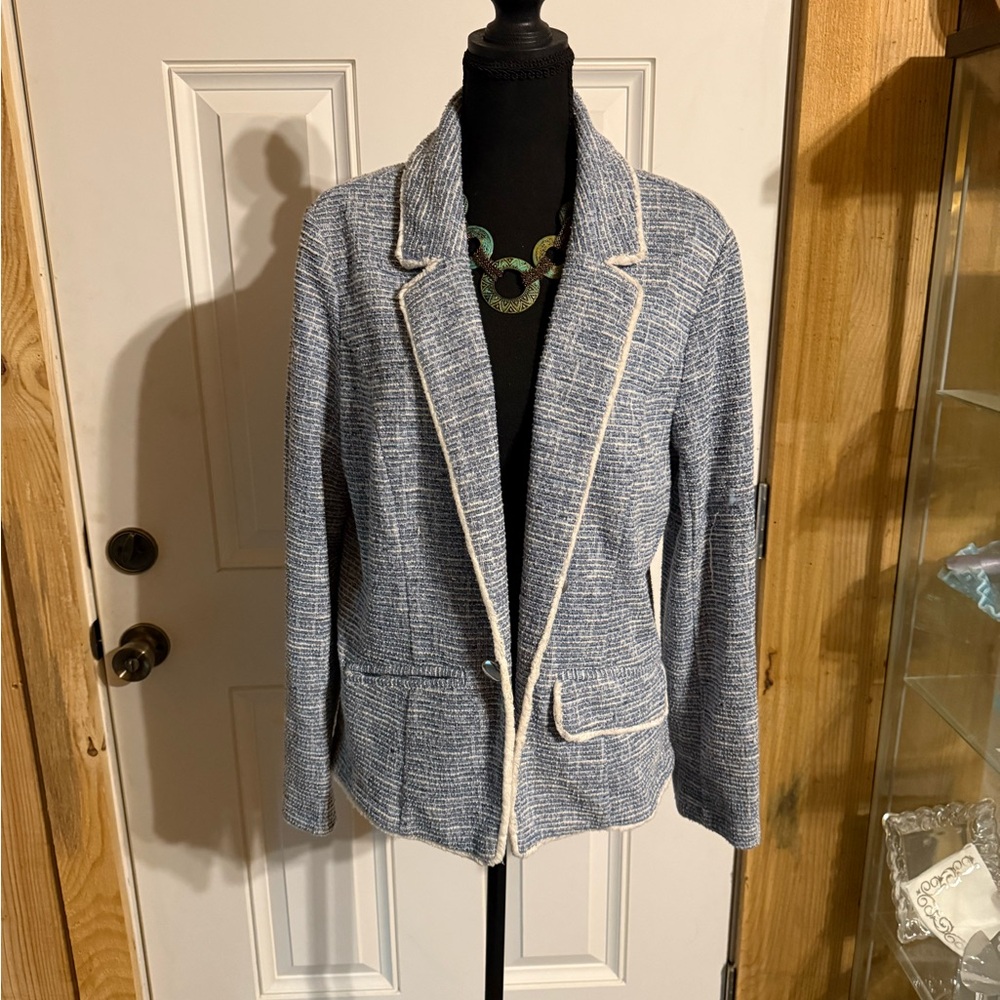 Cato Blue Textured Blazer with Cream Accents